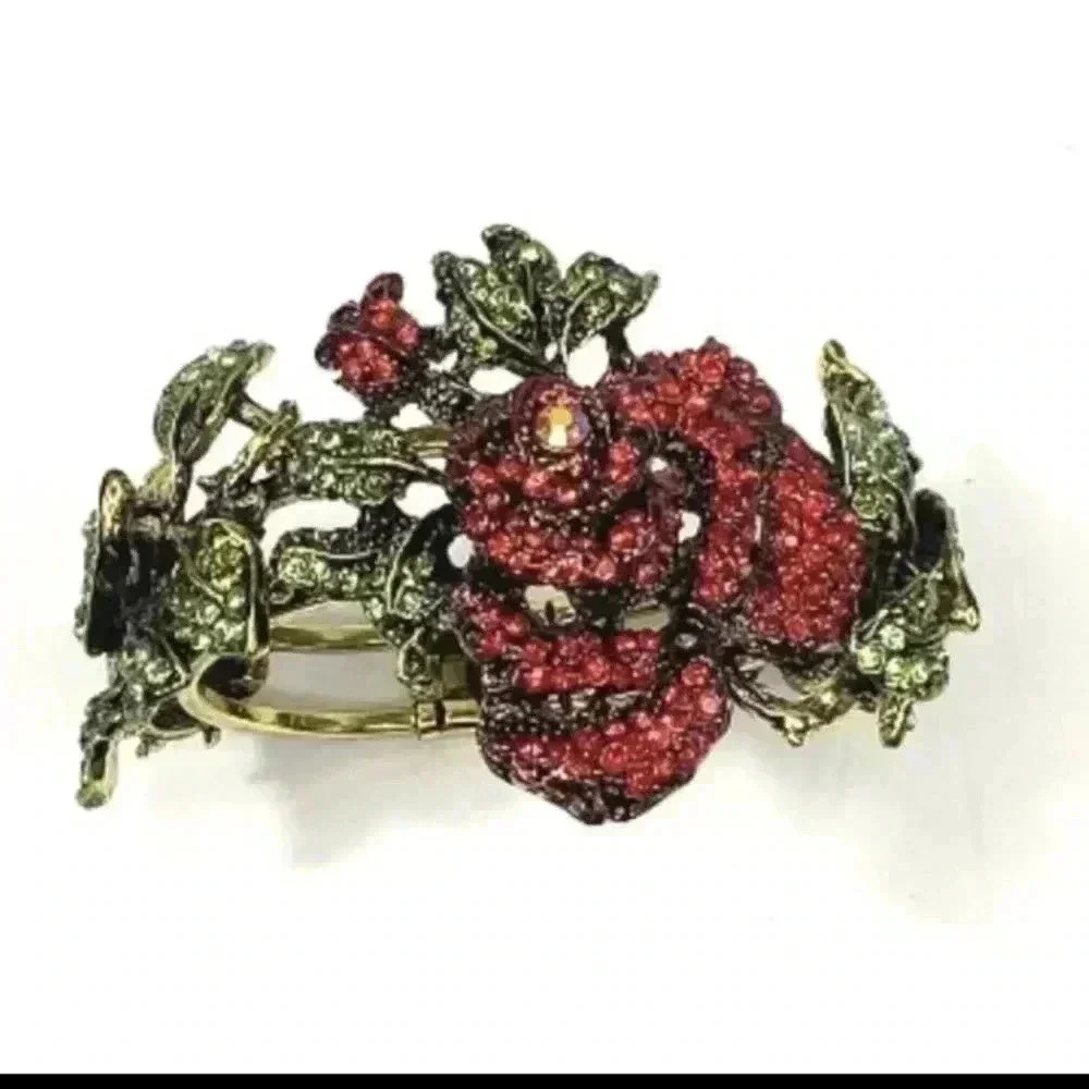 Statement piece rose flower rhinestone  bracelet designer OPC